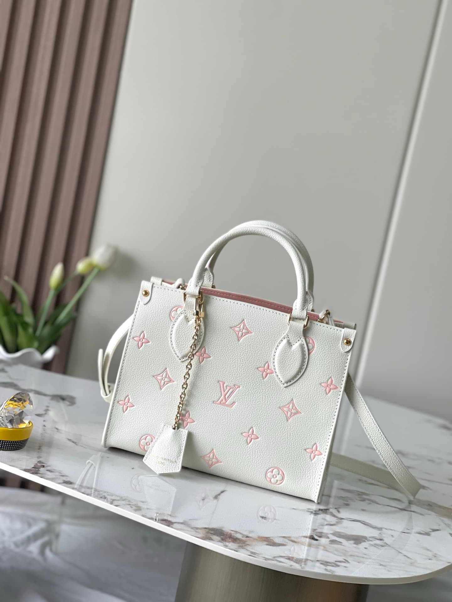 Louis Vuitton OnTheGo PM Milky White/Peach Cowhide leather M28313 High
