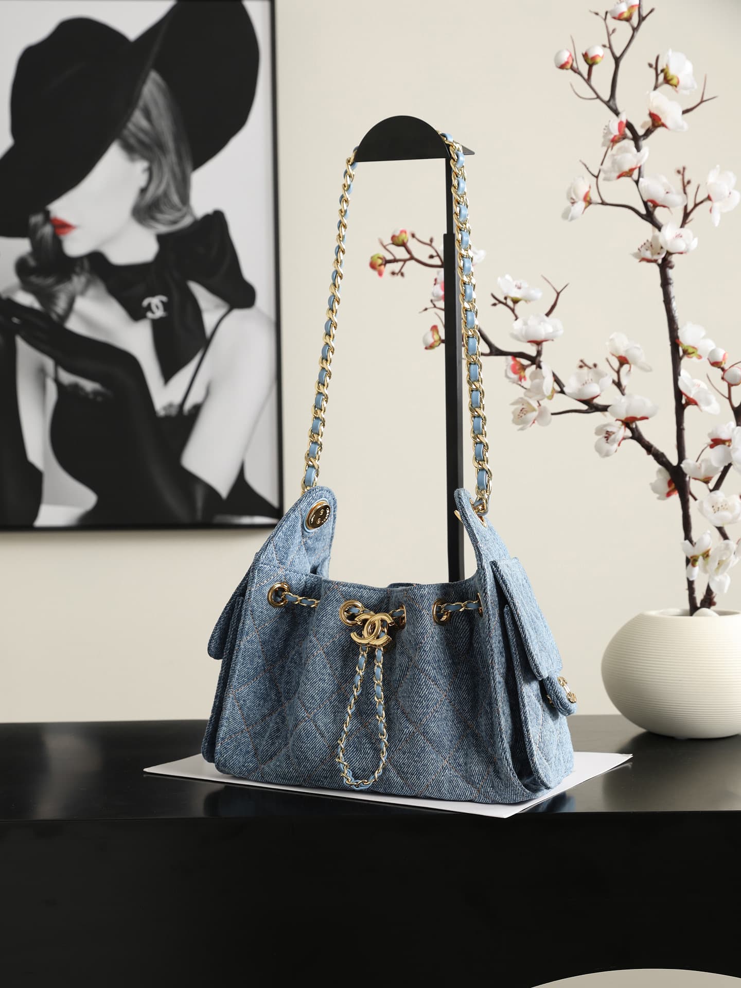 Chanel 25 Mini Hobo handbag AS5631 Denim&Gold-tone metal Blue A