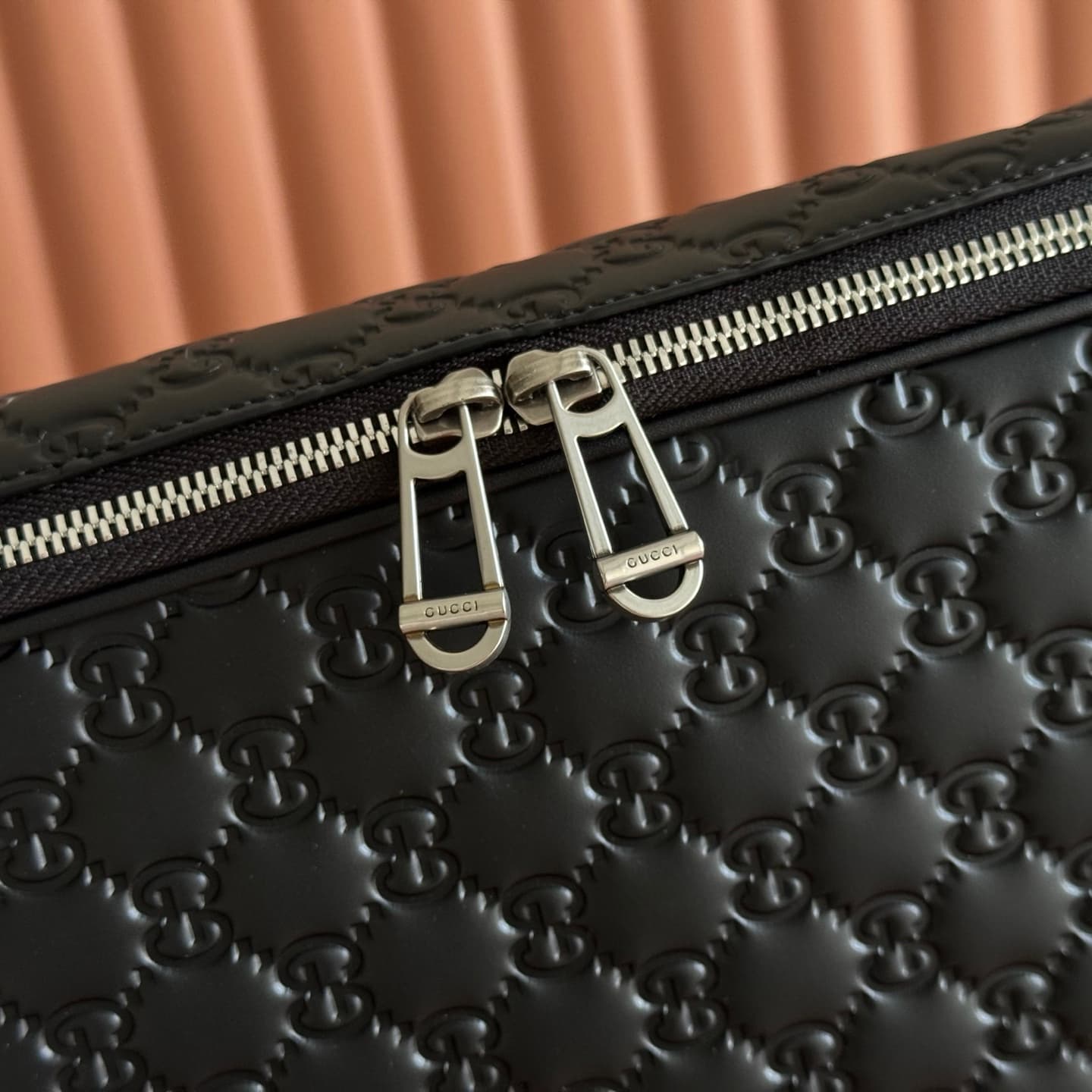 Gucci GG Emblem medium backpack Black embossed GG smooth leather 857974  High