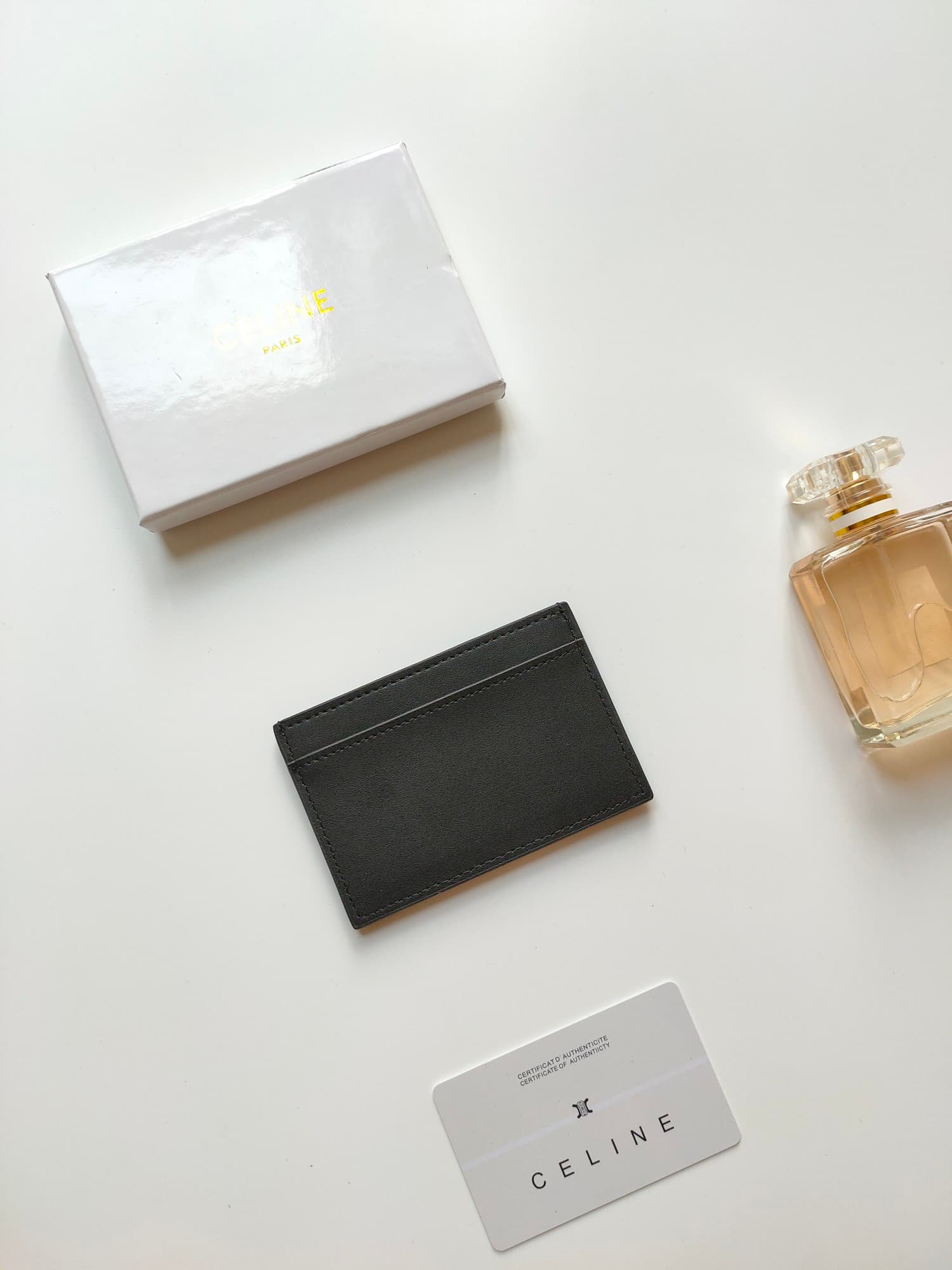 Celine Triomphe card holder in balck shiny calfskin leather 10B703 High