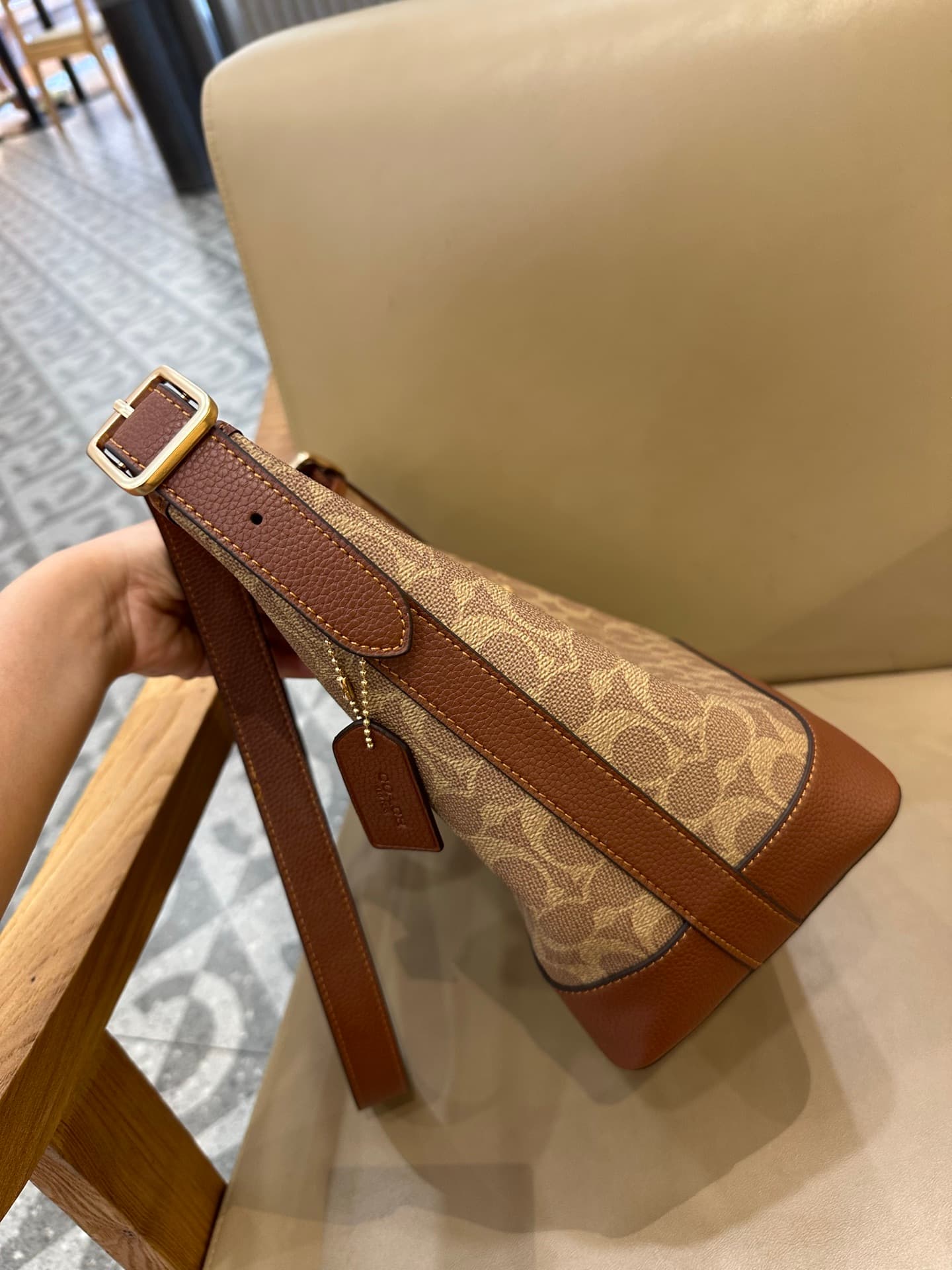 Coach Jude Duffle Bag in Signature Canvas with Tan/Brown Leather High