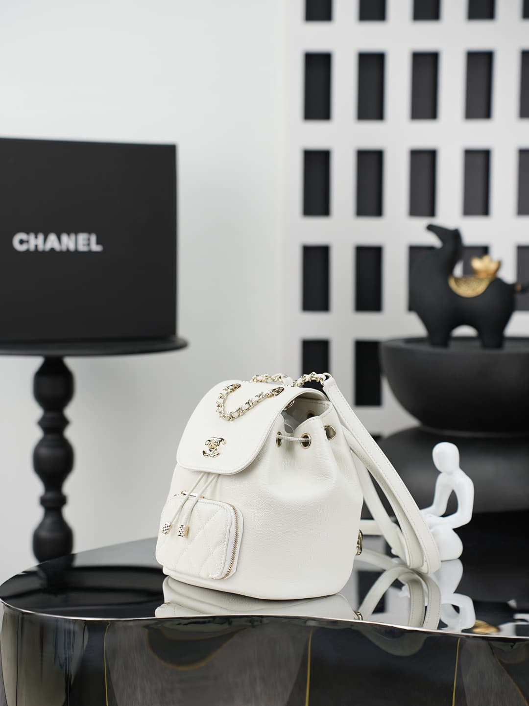 Chanel Mini Business Affinity Duma Backpack Grained Calfskin&Gold-Tone Metal White AS3530 A