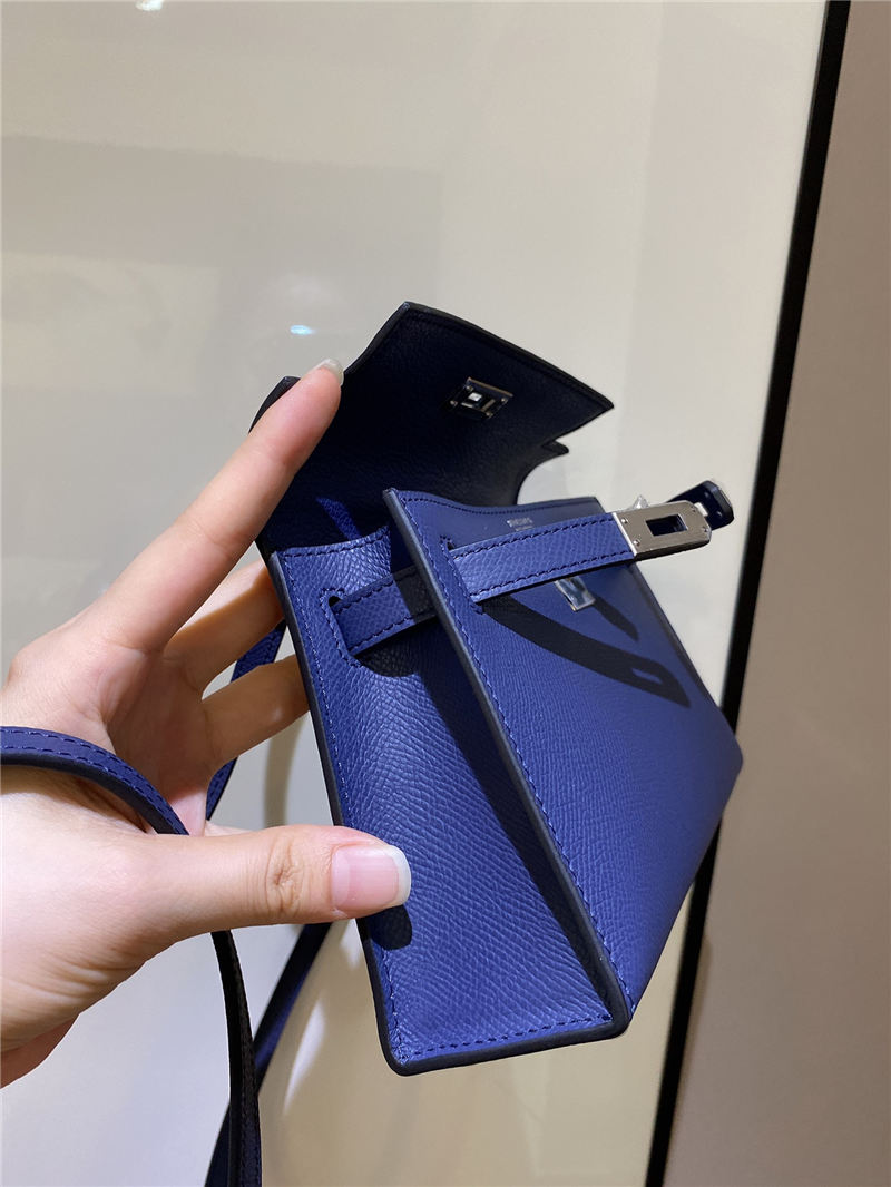 Hermes Kelly Mini II Bag Epsom Leather In Bleu Obscur CTN High
