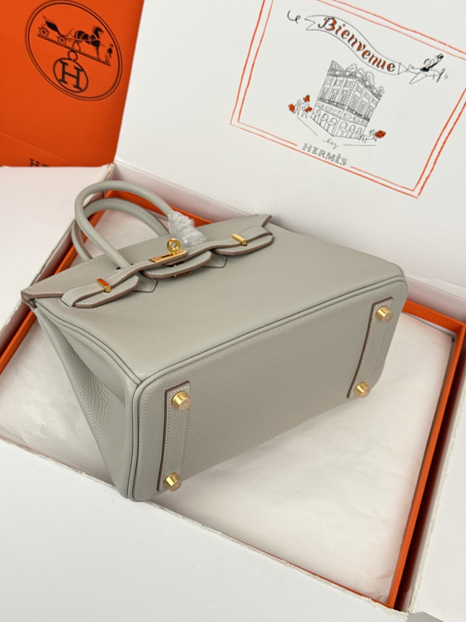 Hermes Birkin 25/30 Bag Togo Calfskin Leather Pearl Gray High