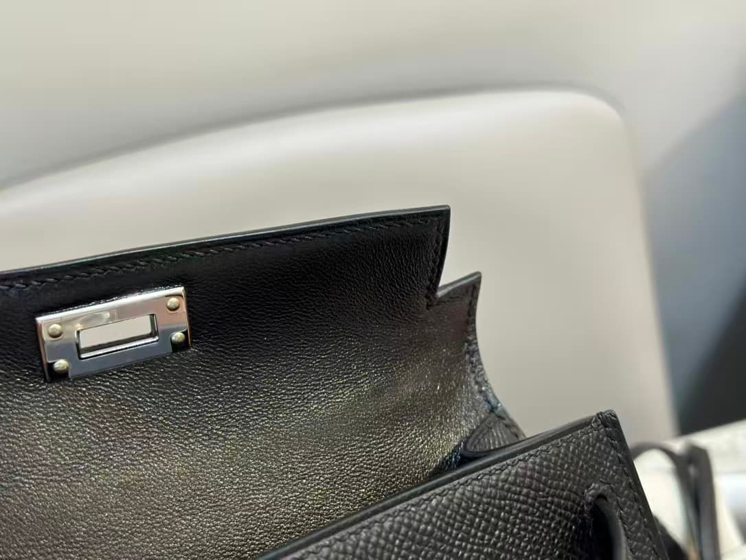 Hermes Kelly Mini Bag Leather WAX Silver Metal Black High Customizing Style