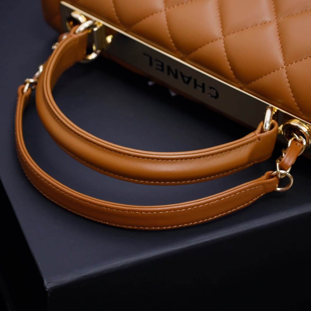 SMALL FLAP BAG WITH TOP HANDLE Lambskin Gold Metal Tan A