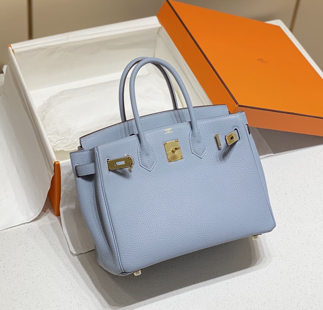Hermes Birkin 25/30/35cm Bag Calfskin Silver/Gold Metal In Lt-Blue High