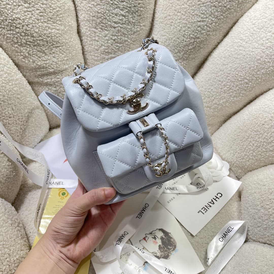 Chanel Small Quilted Duma Backpack Lambskin AS2908 Light-Blue High