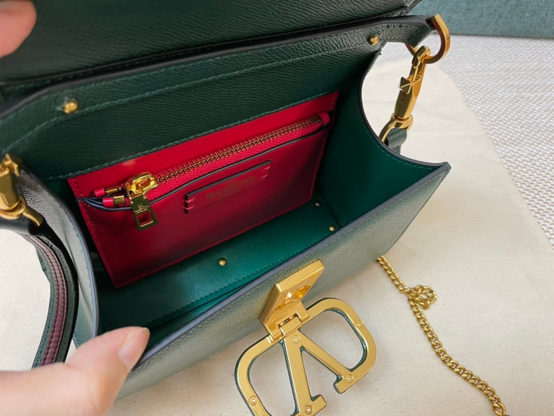 Valentino Mini Vsling Handbag In Dark Green Grainy Calfskin High