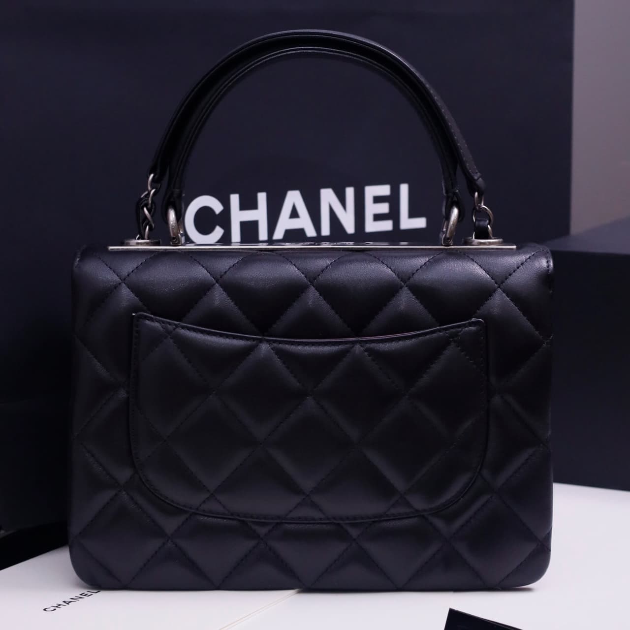 SMALL FLAP BAG WITH TOP HANDLE Lambskin Silver Metal Black A