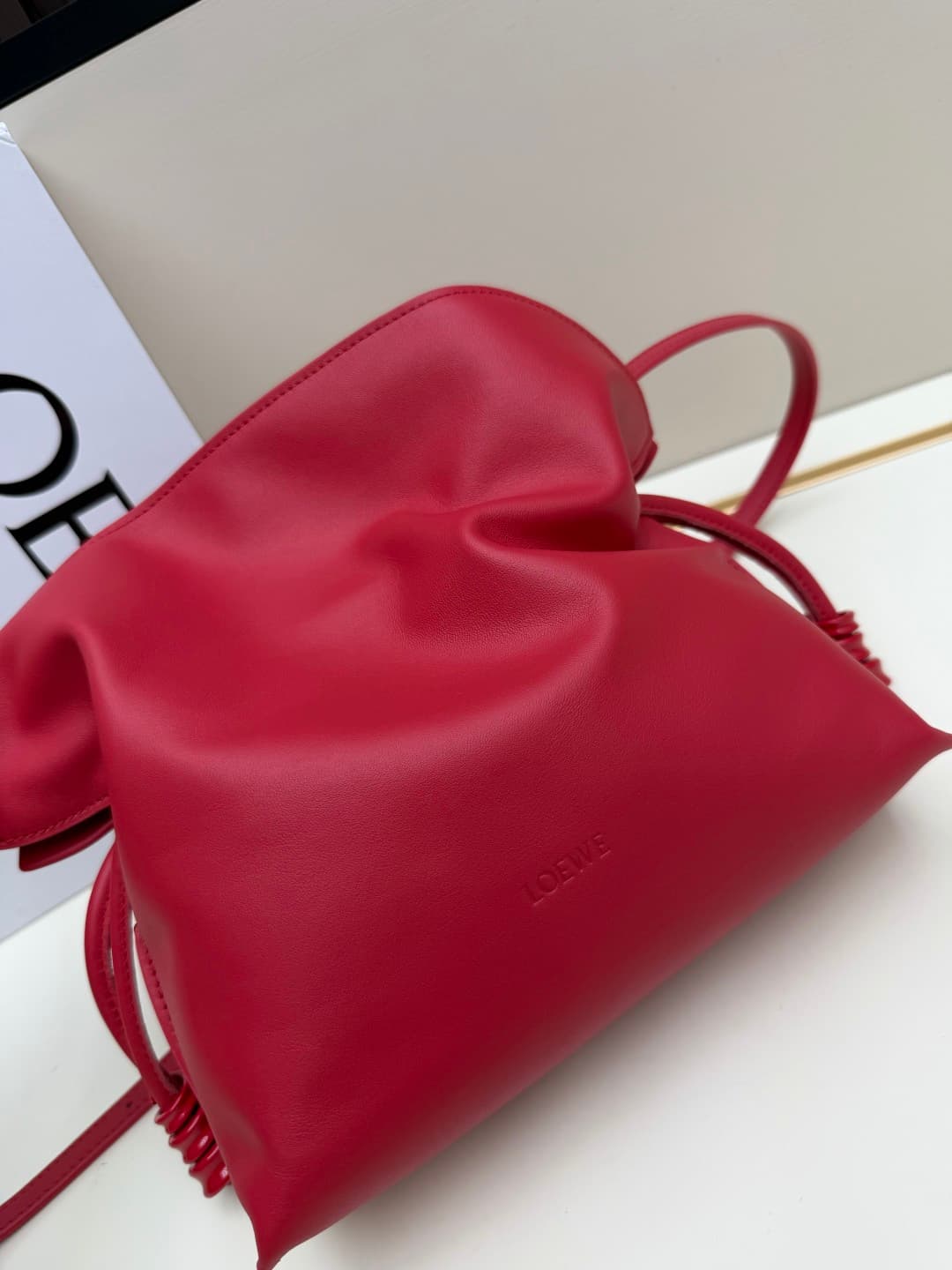 Loewe Small Flamenco Ruched Clutch Bag in Red Leather High