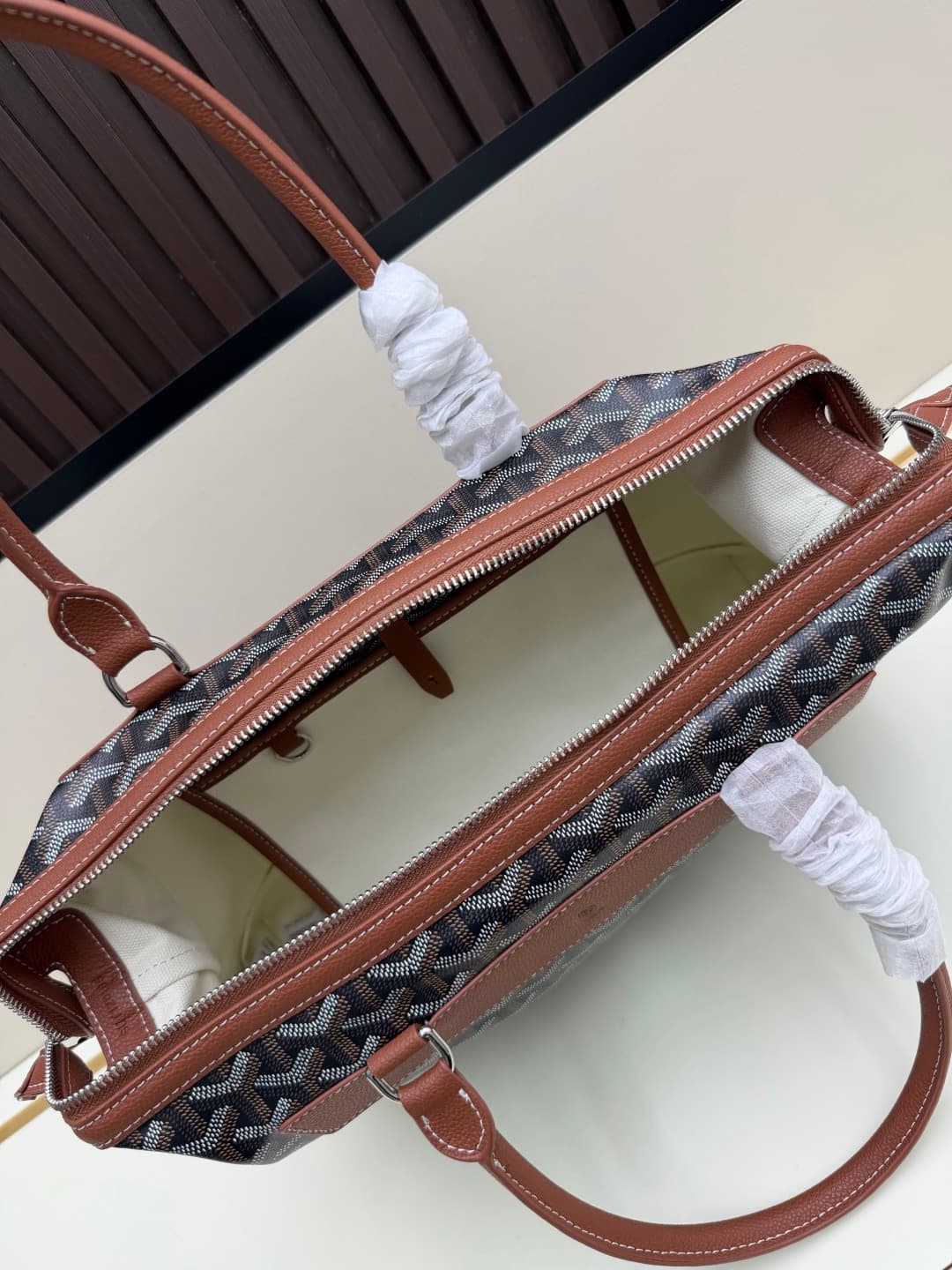 Goyard Cisalpin Document Case Brown Chevron Print Coated Canvas Mid