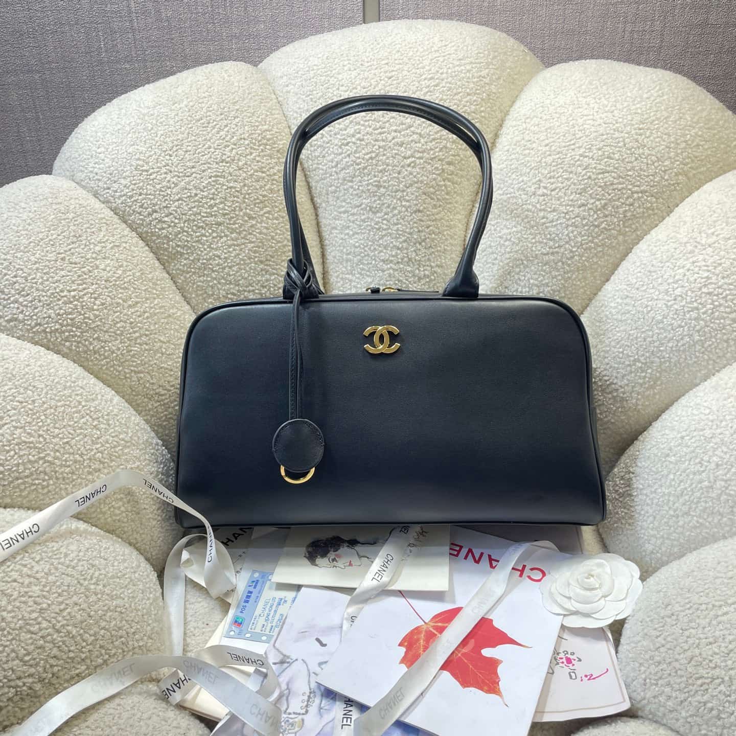 Chanel Maxi Bowling Bag Calfskin & Gold-Tone Metal Black AS6211 A