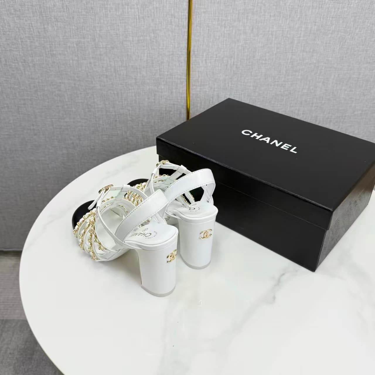 CHANEL chain-strap heels