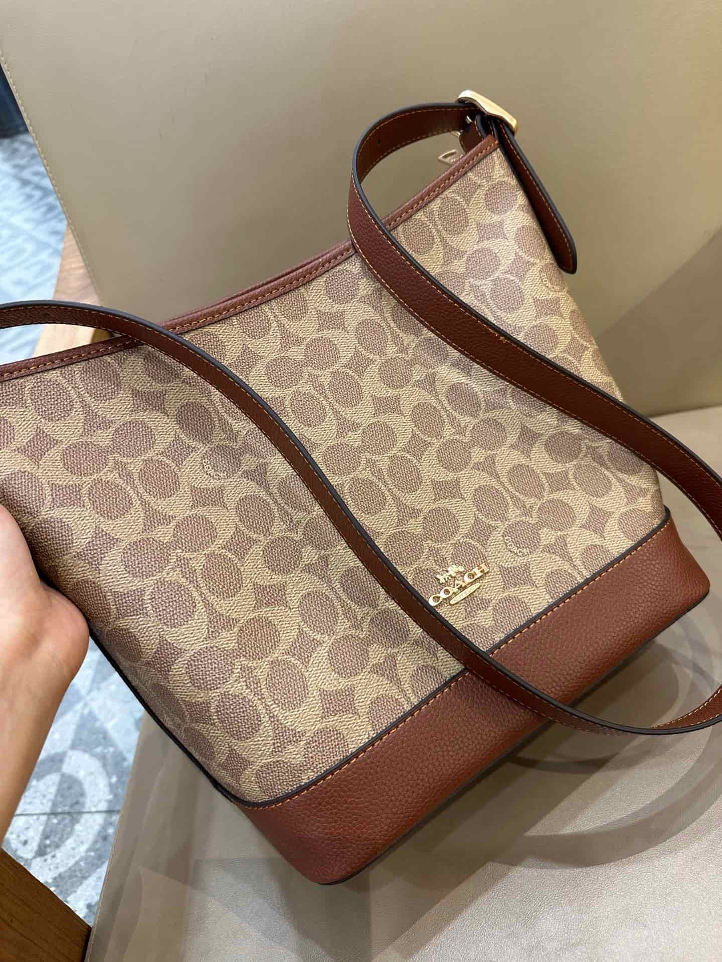 Coach Jude Duffle Bag in Signature Canvas with Tan/Brown Leather High