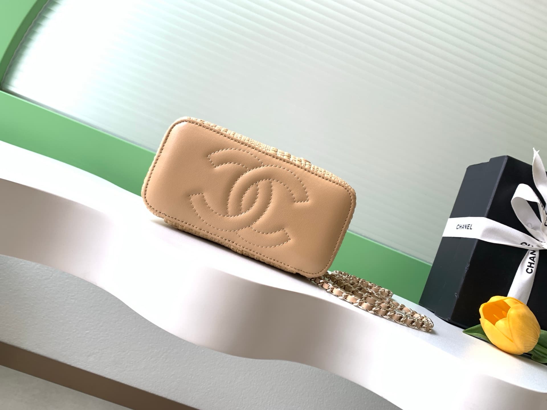 Chanel Classic Long Vanity with Chain Braided Raffia & Gold-Tone Metal Beige AP1341 High