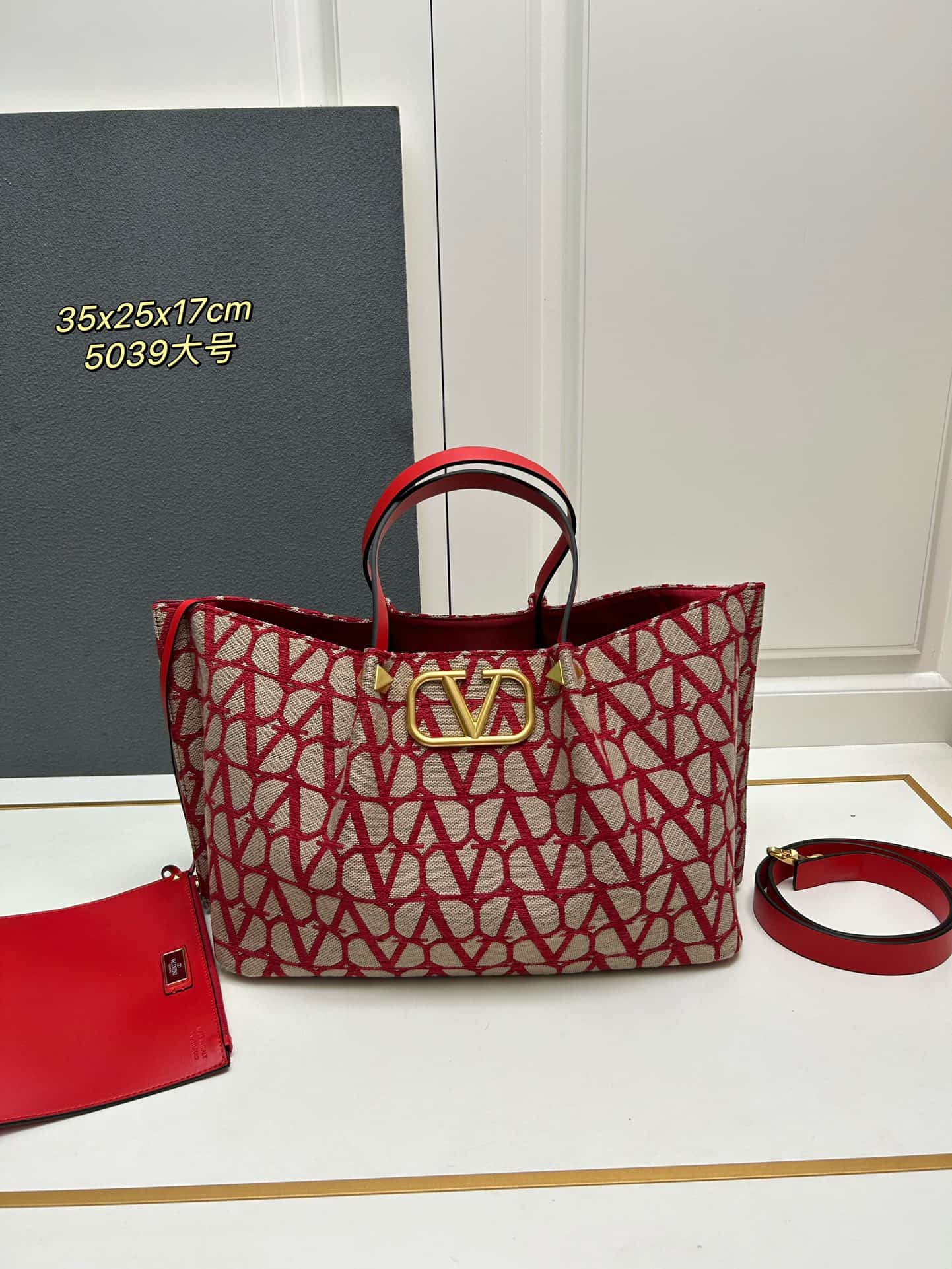 Valentino Garavani VLogo Signature Toile Iconographe Tote Bag Red Mid