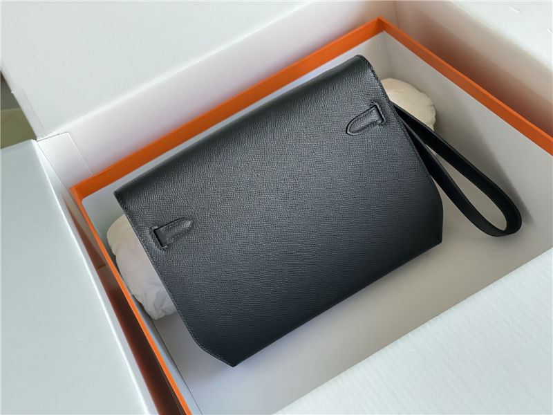 Hermes Kelly Depeches 25 Pouch Epsom Leather Black WAX High