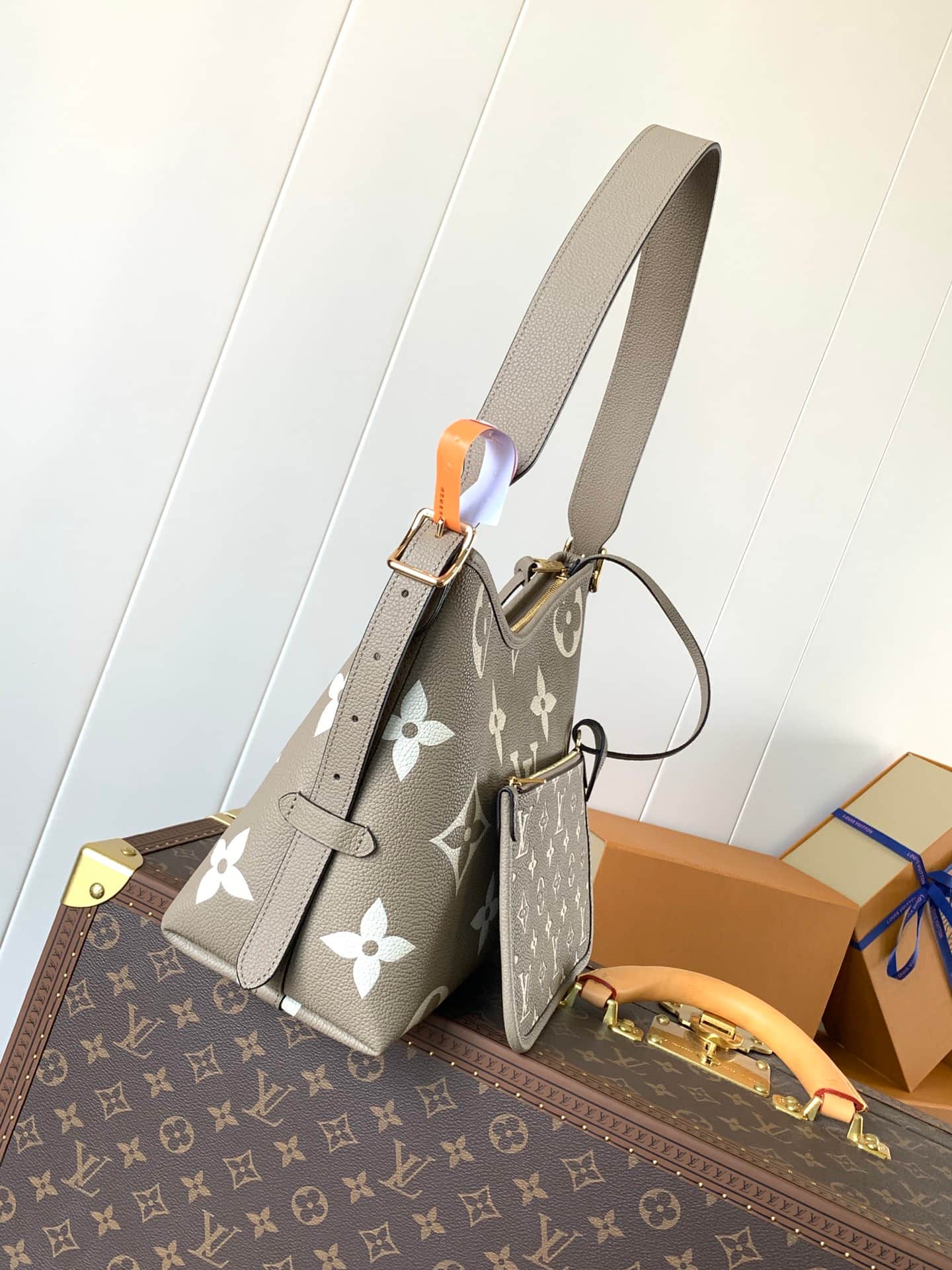 Louis Vuitton CarryAll PM Embossed supple grained cowhide leather M47180 Tourterelle Gray High