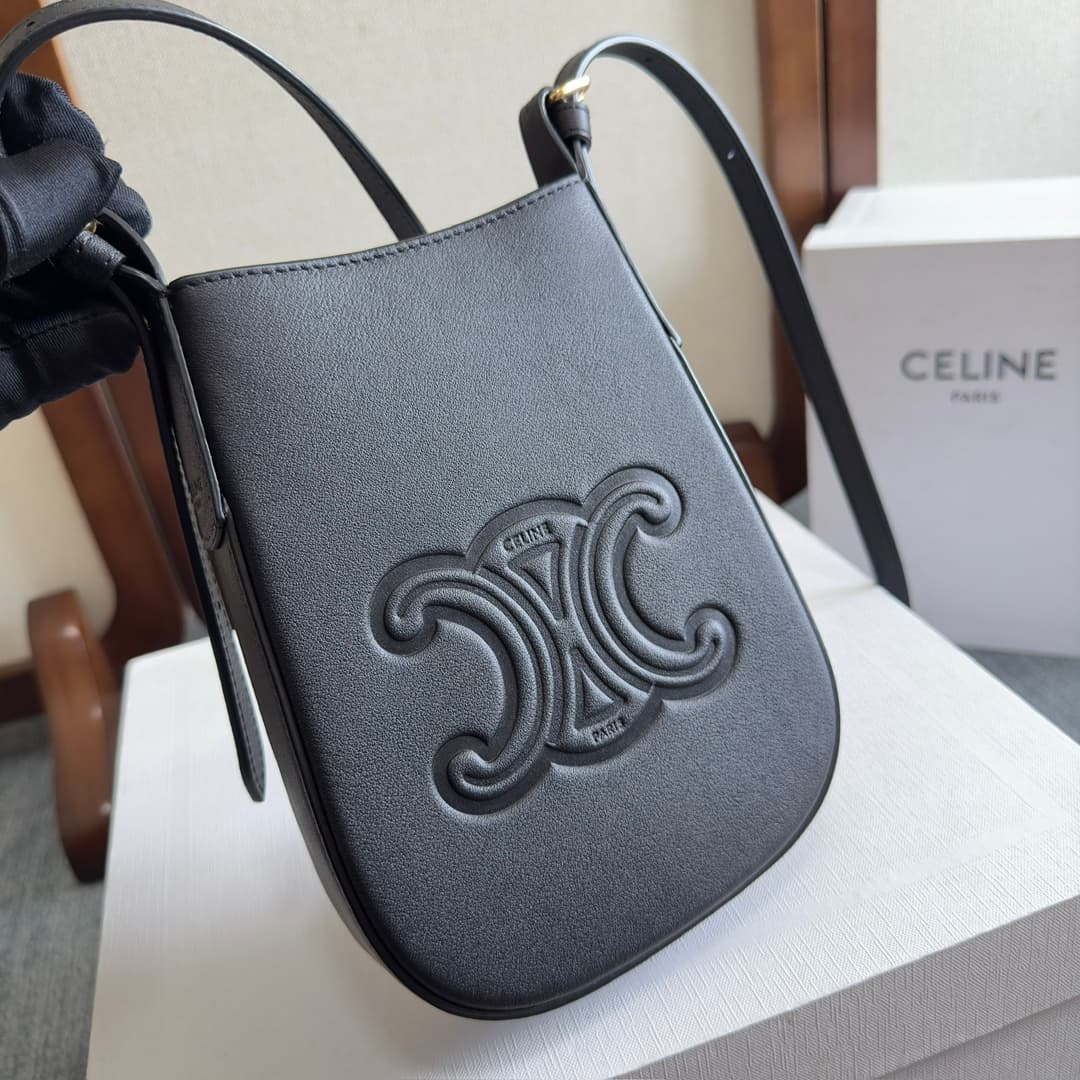 Celine Heloise Phone Pouch in Black Supple Calfskin Leather High