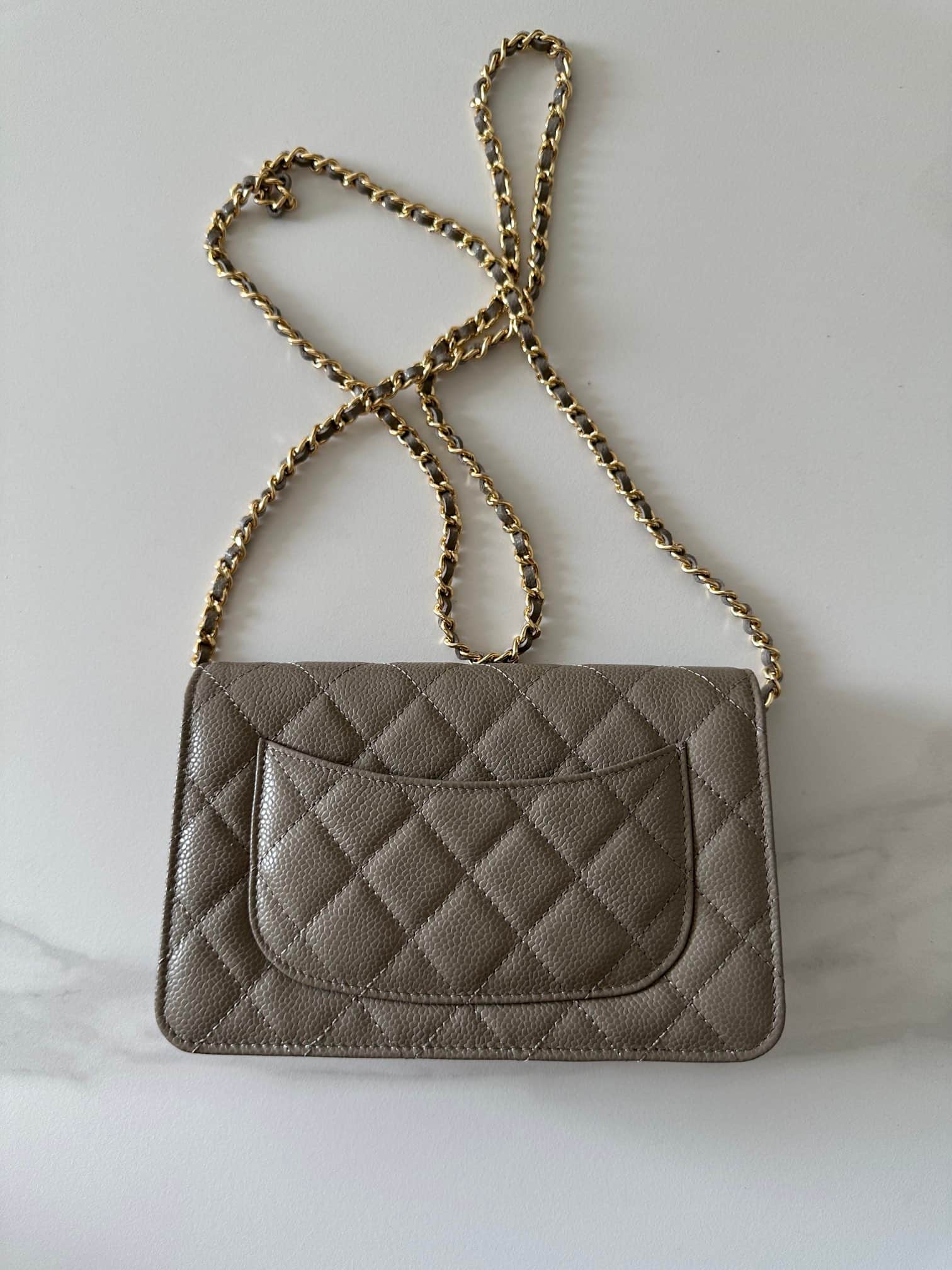 Chanel Classic Wallet on Chain Grained Shiny Calfskin & Gold-Tone Metal AP4241 Grey High