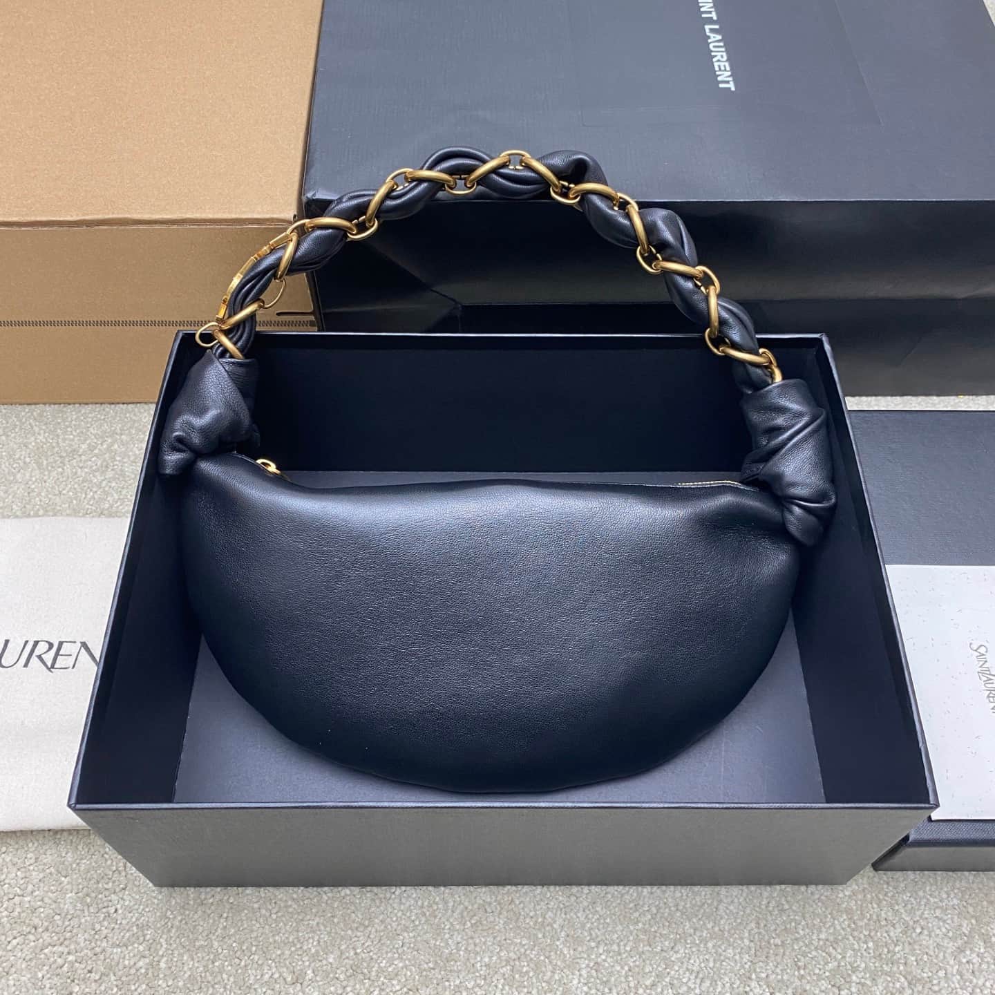 Saint Laurent AMALIA mini hobo in Black Lambskin 862558 High