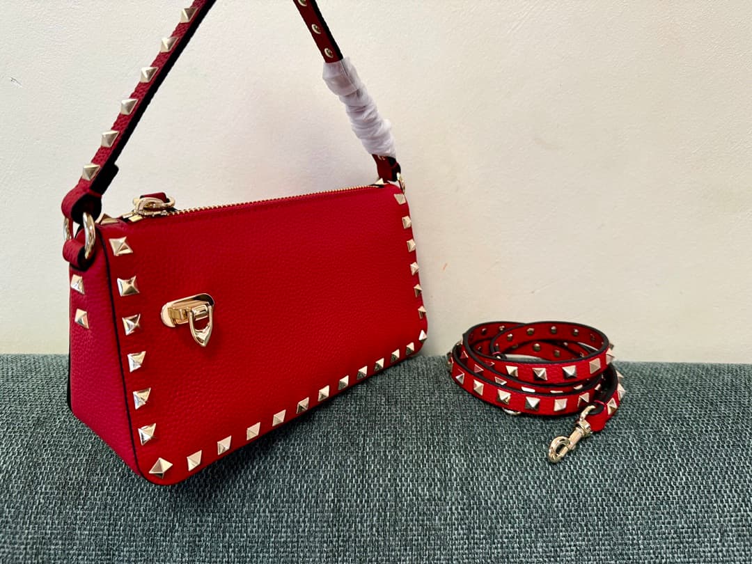 Valentino Garavani Mini Rockstud crossbody bag in Red Grained Calfskin High