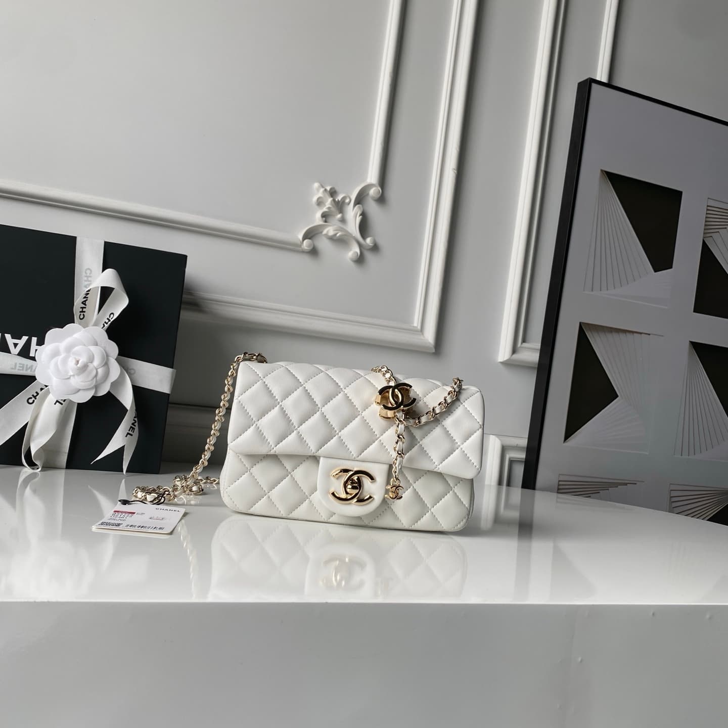 Chanel Classic Flap Bag Lambskin & Gold-Tone Metal AS5759 White A