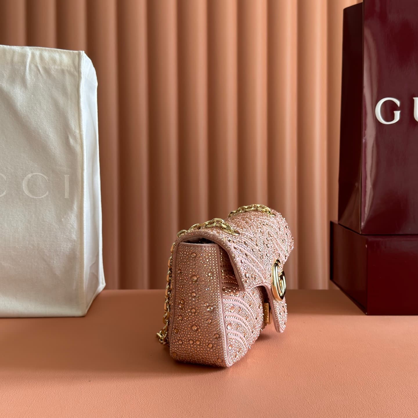 Gucci GG Marmont Shoulder Bag Pink / Crystal 837267 High