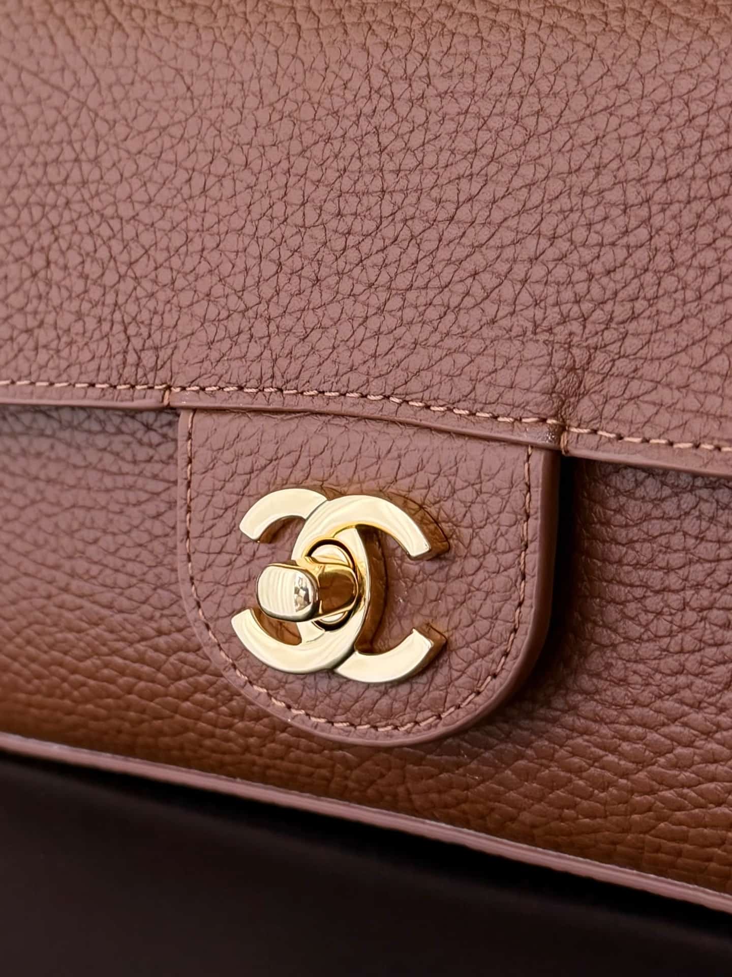 CHANEL Mini flap bag Grained Calfskin&Gold-tone metal Caramel AS6573 A