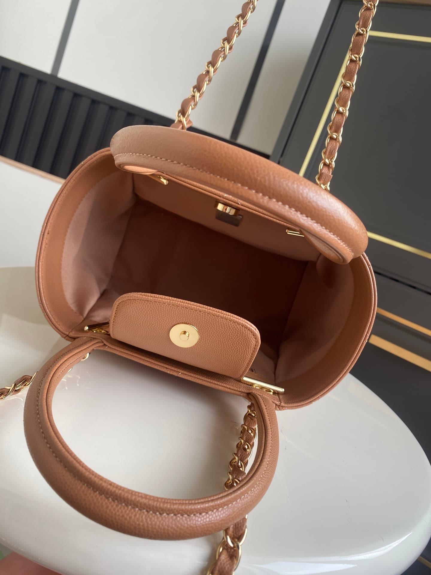 Chanel Tote Bag Grained Calfskin&Gold-Tone Metal Brown AS6025 High