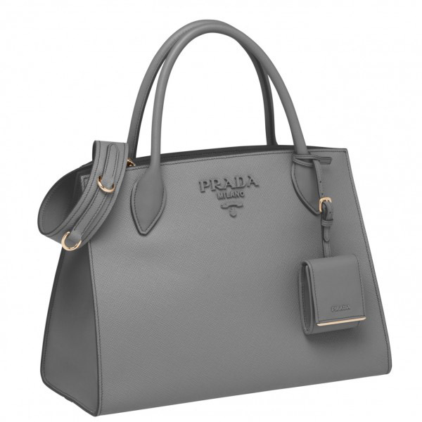 Prada Large Monochrome Bag 1BA155 In Grey Saffiano Leather High