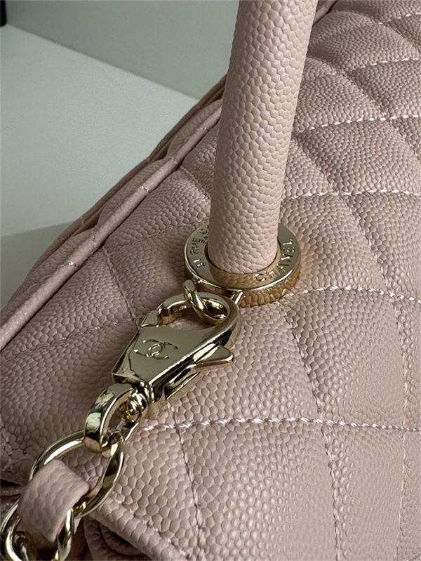 Medium FLAP BAG WITH TOP HANDLE Grained Calfskin Pink-binding Gold Metal High