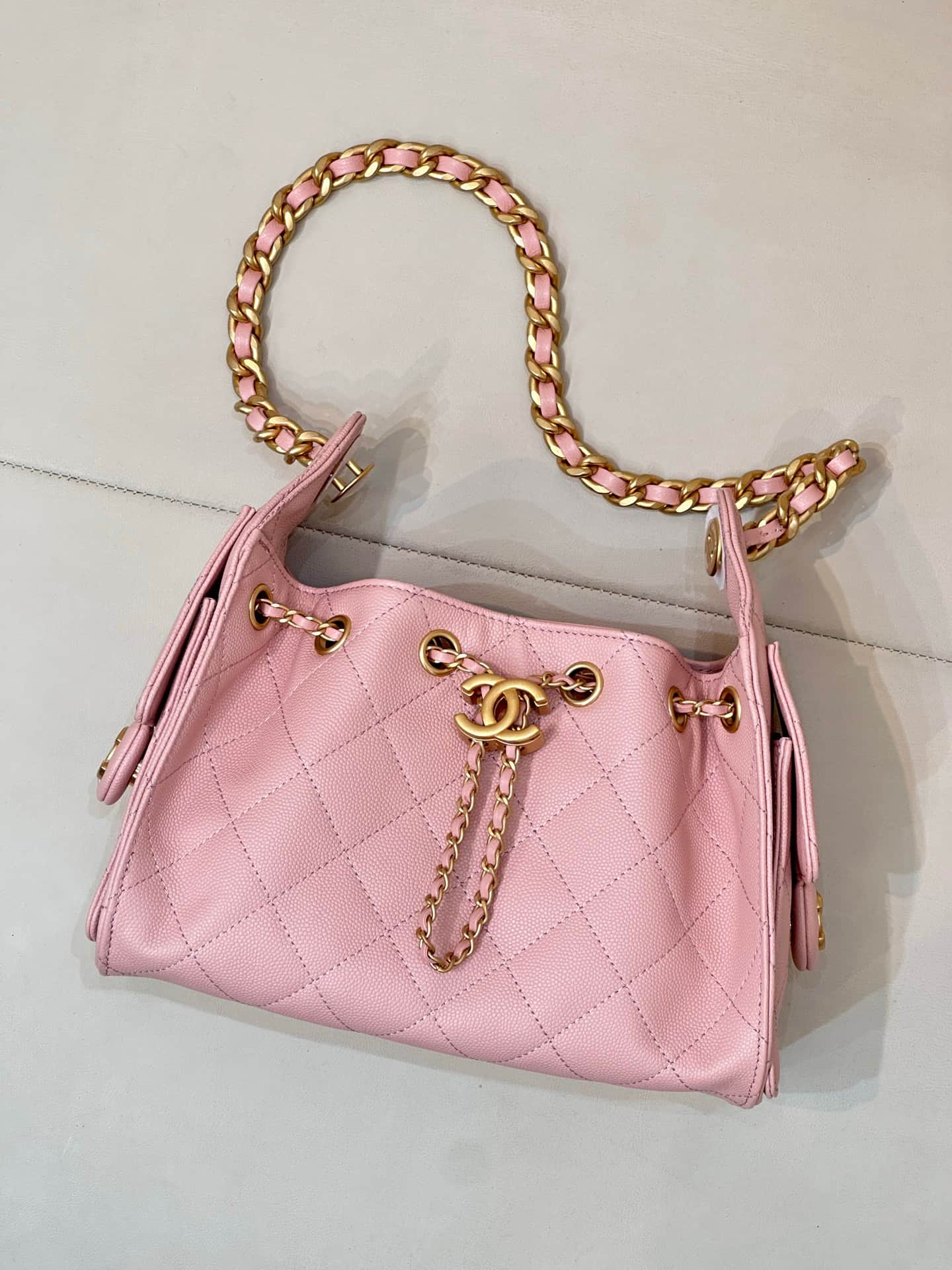 CHANEL 25 Mini Handbag AS5631 Grained Calfskin & Gold-tone Metal Pink TOP