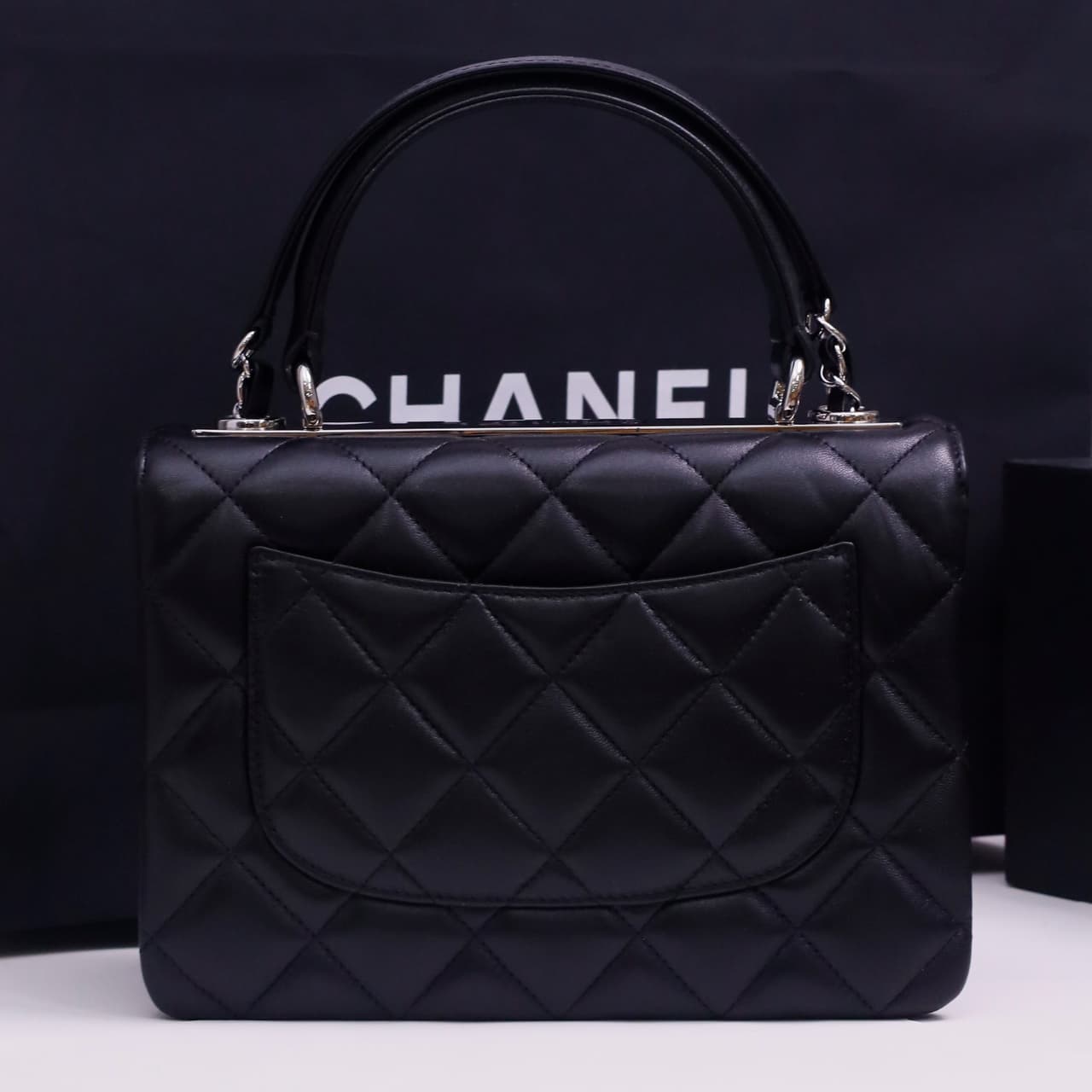 SMALL FLAP BAG WITH TOP HANDLE Lambskin Silver Metal Black A