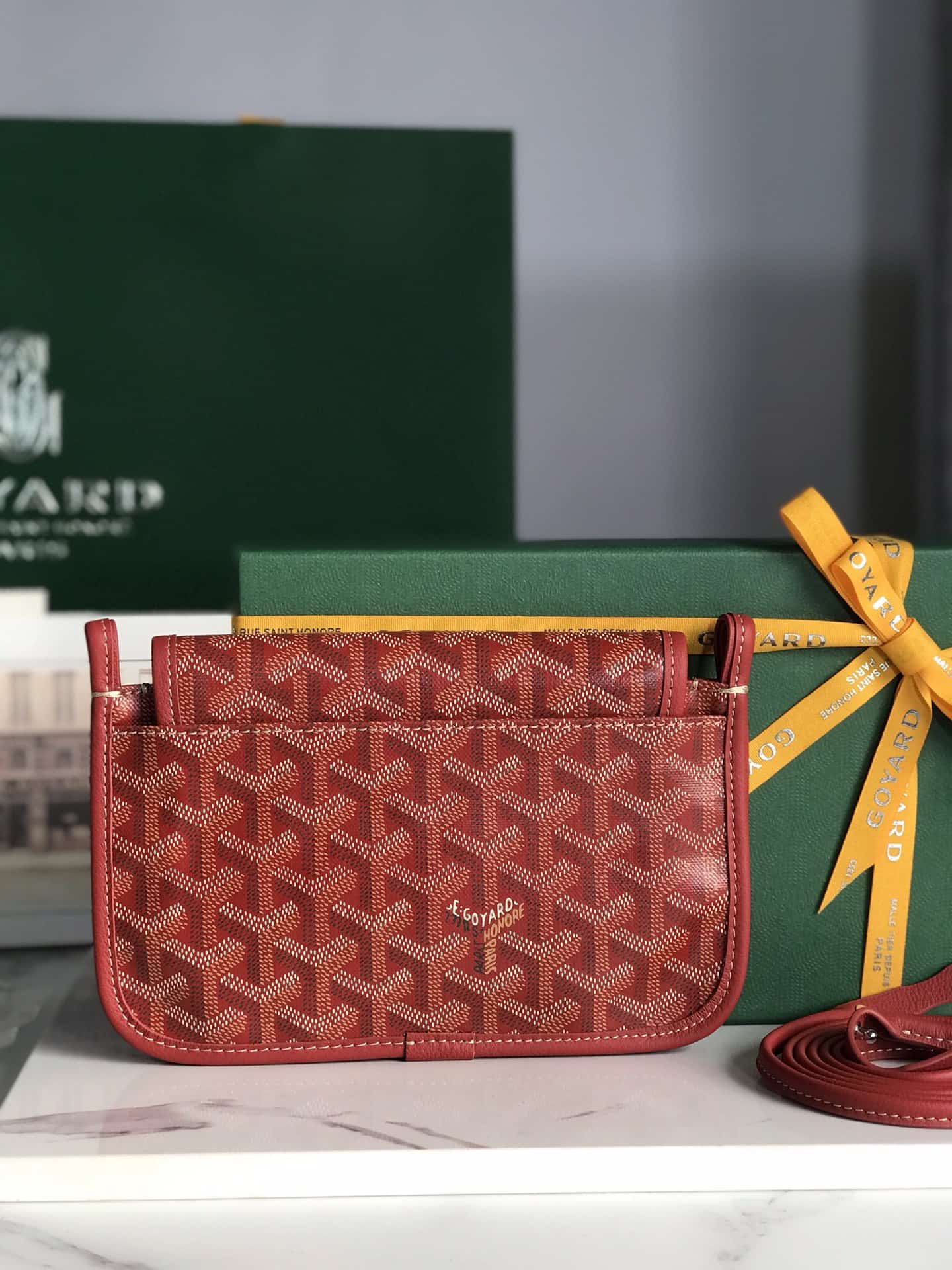 Plumet Pocket Wallet Goyardine Canvas & Chevroches Calfskin Red High