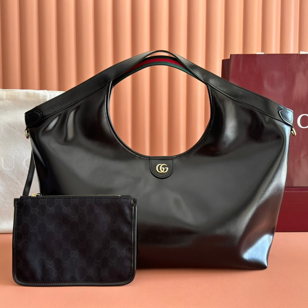 Gucci Giglio large tote bag Black soft glossy leather ‎853971 High