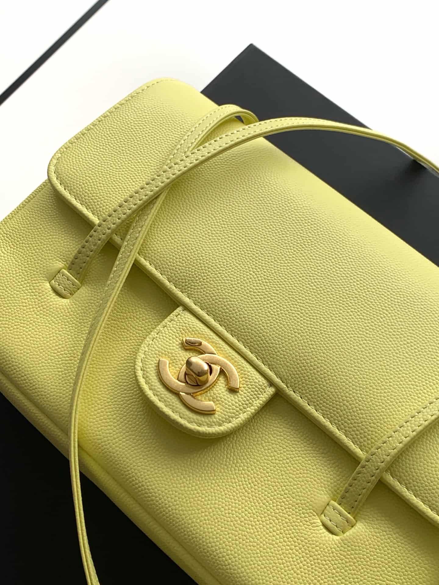 Chanel Small Flap Bag Grained Shiny Calfskin & Gold-Tone Metal AS6130 Yellow High