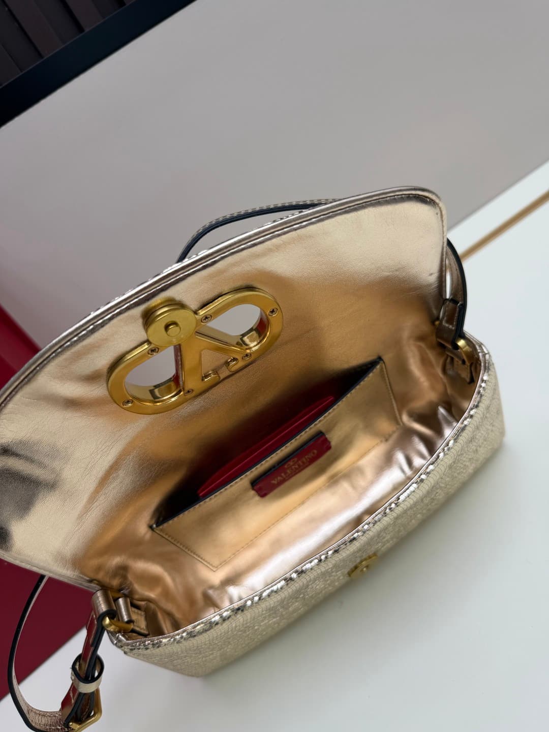 Valentino Garavani Devain Small Nappa Sequins Shoulder Bag Gold High