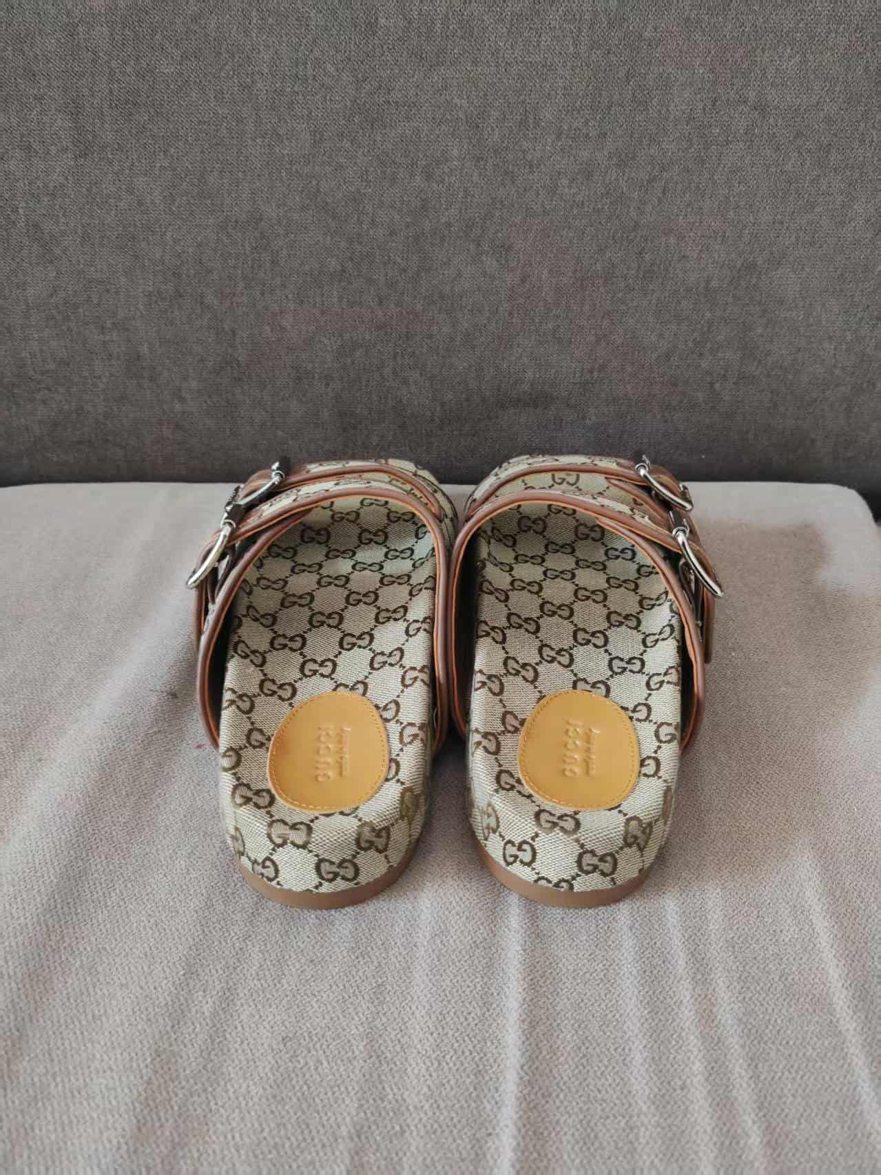 Gucci Slide Sandal Strap Beige Monogram shoes women