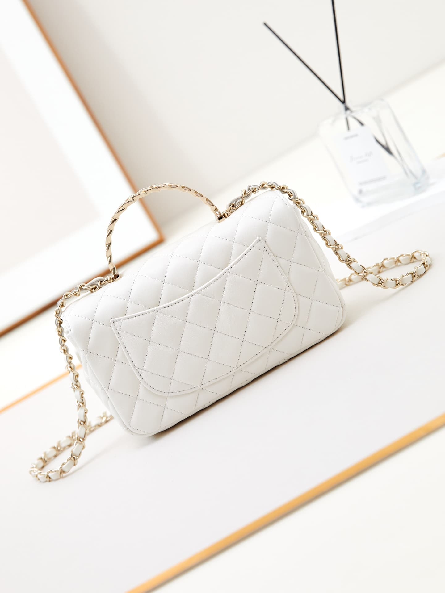 Chanel Mini Flap Bag with Top Handle Lambskin& Gold-Tone Metal Pink AS4924 A