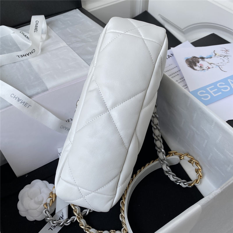 Chanel 19 Flap Bag Lambskin White Silver High