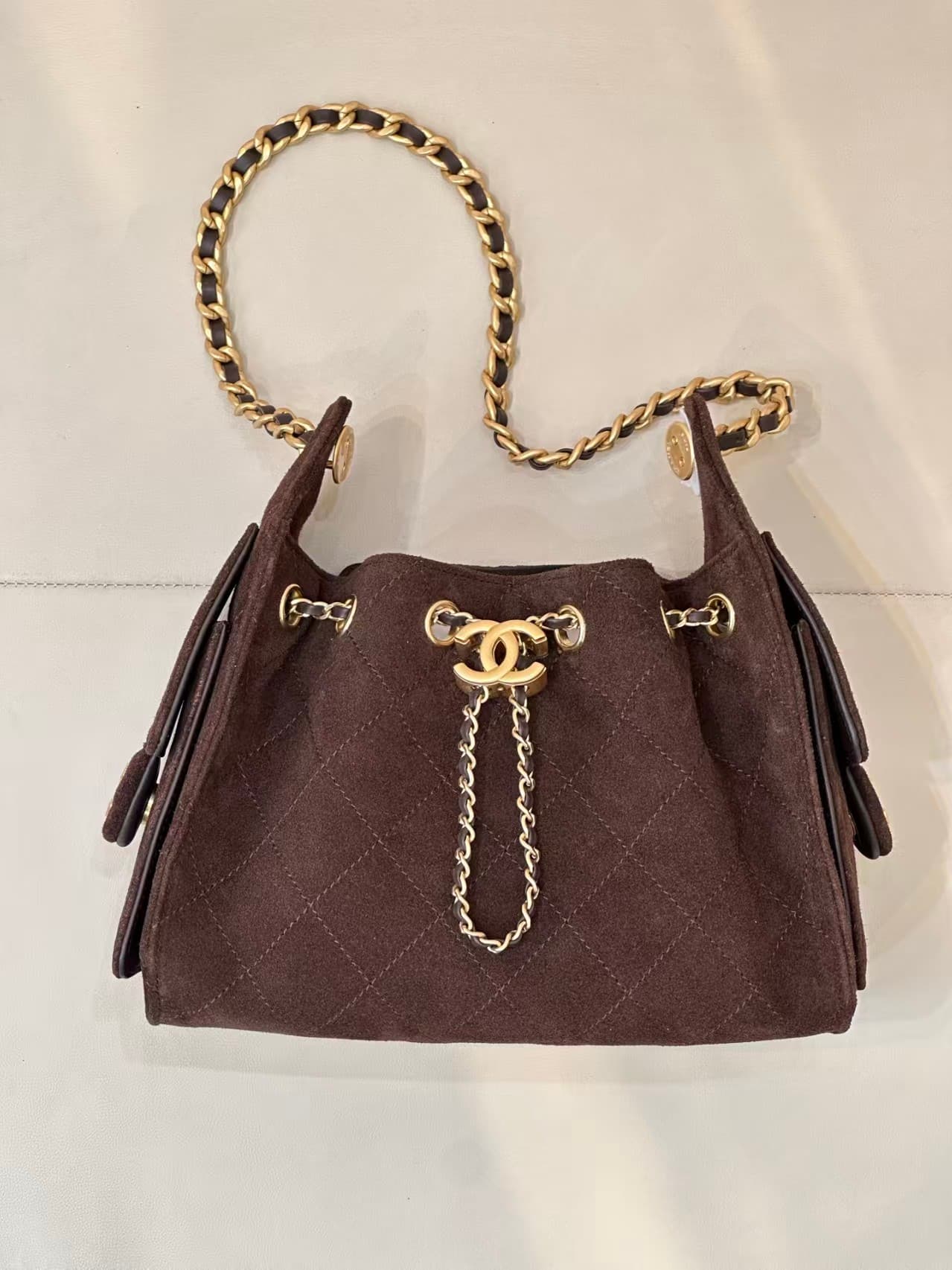 CHANEL 25 Mini Handbag AS5631 Suede &Gold-tone Metal Coffee TOP