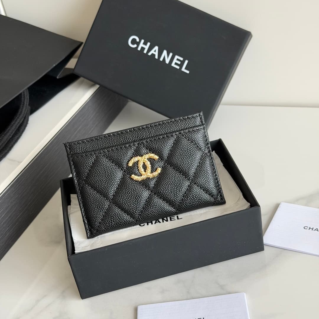 Chanel Card Holder Grained Calfskin Strass& Gold-Tone Metal AP5072 High