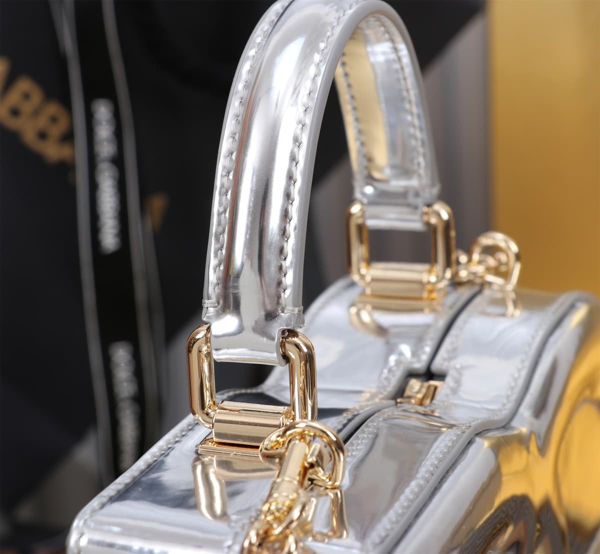 Dolce & Gabbana silver patent leather DG Logo handbag high