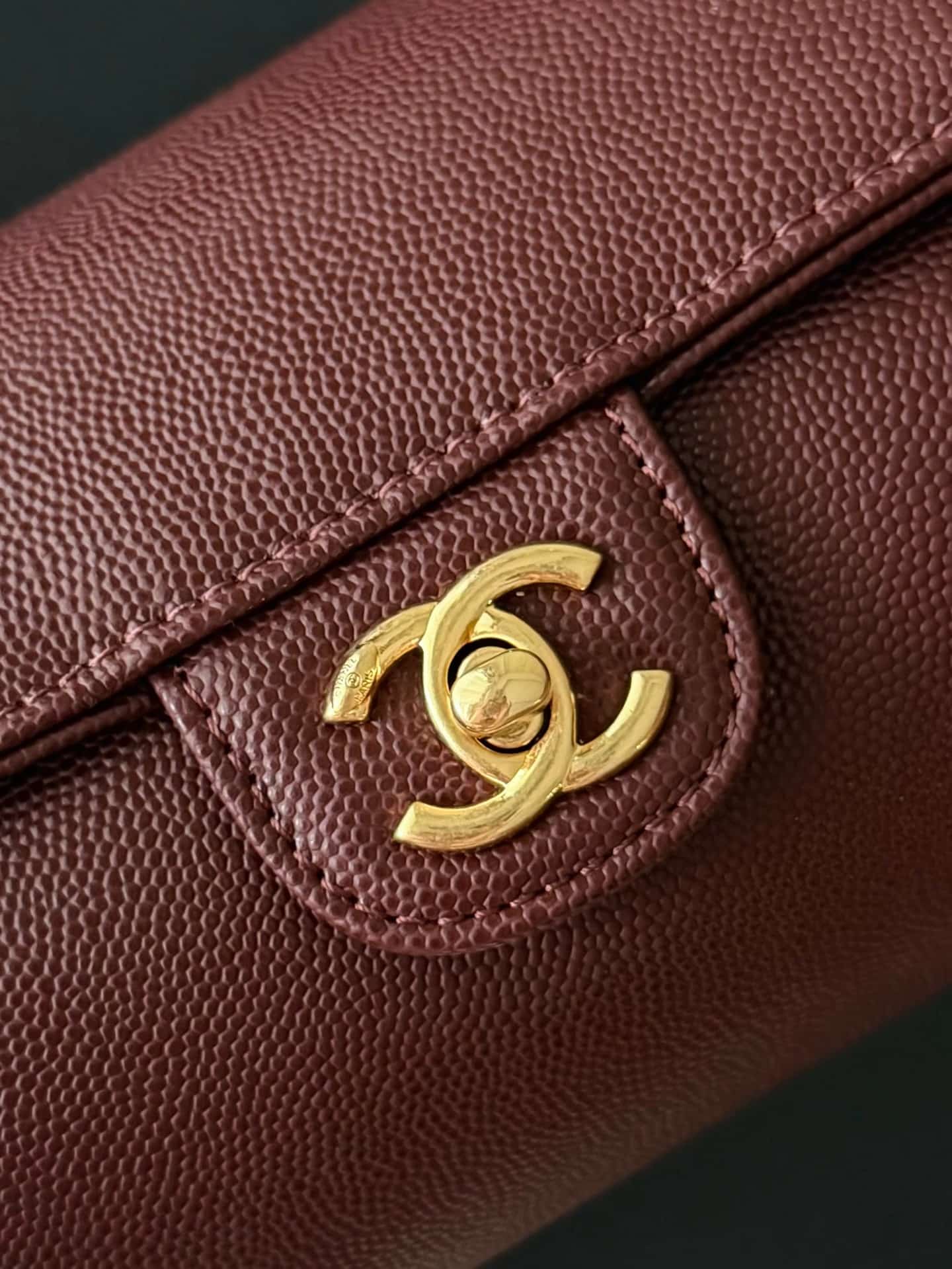 Chanel Small Bowling Bag Grained Shiny Calfskin & Gold-Tone Metal AS6143 Dark Burgundy High