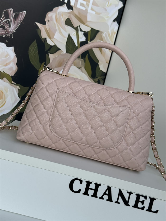 Medium FLAP BAG WITH TOP HANDLE Grained Calfskin Pink Gold Metal High