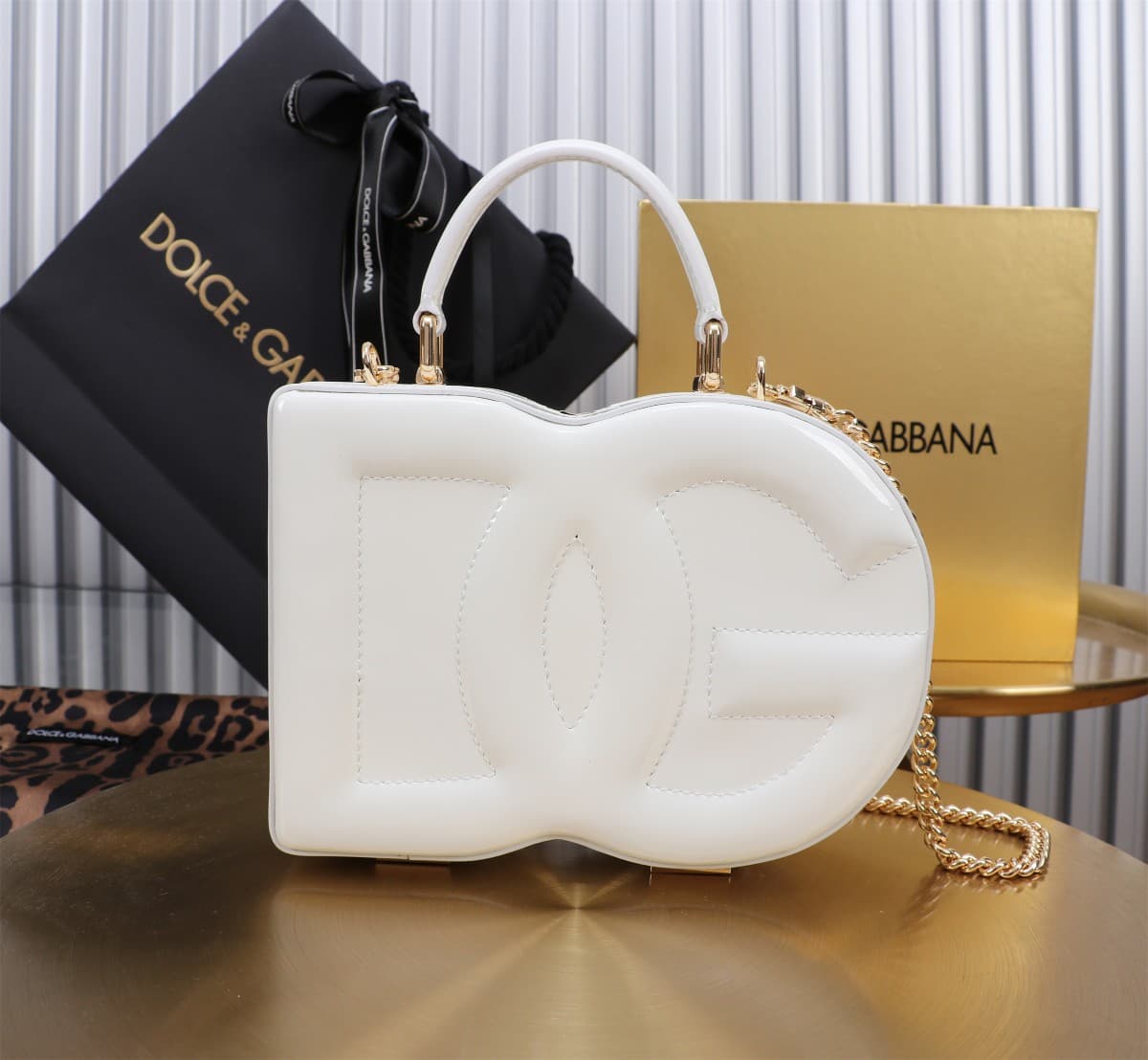 Dolce & Gabbana white patent leather DG Logo handbag high