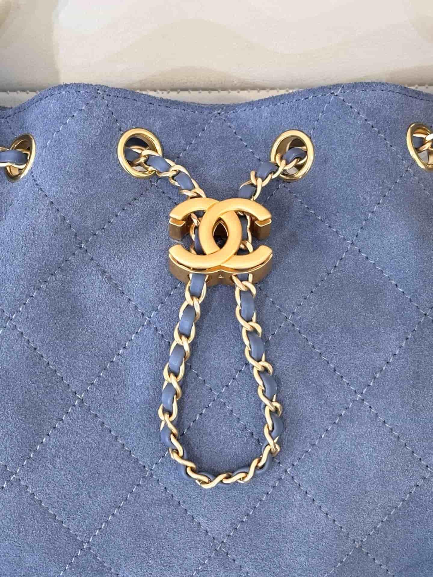 CHANEL 25 Mini Handbag AS5631 Suede &Gold-tone Metal Drak Blue TOP