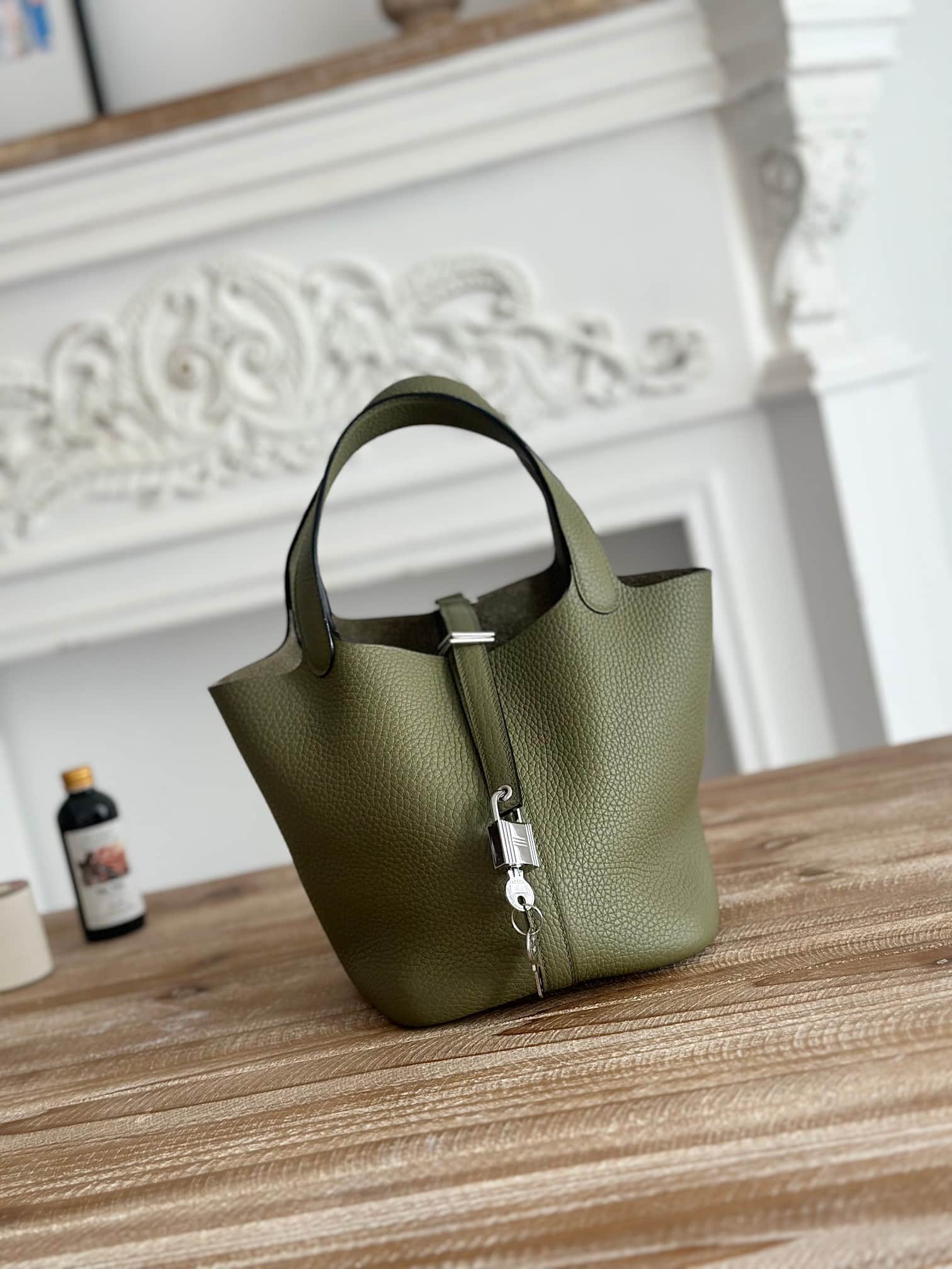 Hermès Picotin Lock 18 Bucket Bag TC Leather Silver/Gold Metal Sauge Wax High